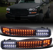 Ronnin - Fits 1999-2007 GMC Sierra Classic Yukon XL Upgraded Replacement Full LED Bumper Lights Sequential Turn Signals Assembly Pair | Black Smoke
