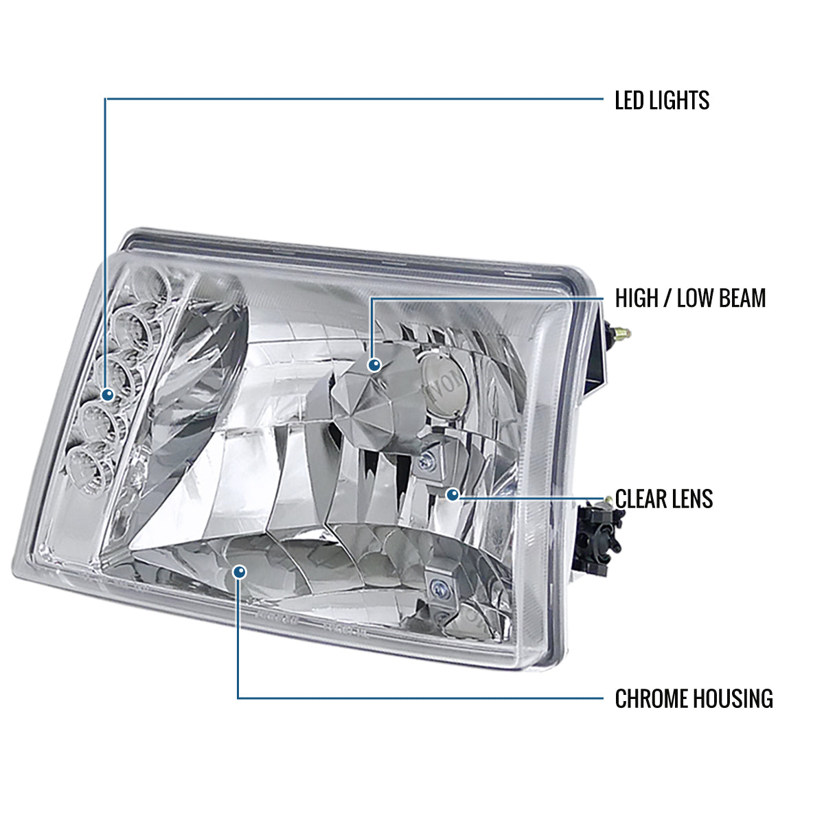 Ronnin - Conjunto de faros delanteros LED de repuesto mejorados para Ford Ranger 1998-2000 | Cromado