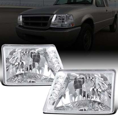 Ronnin - Conjunto de faros delanteros LED de repuesto mejorados para Ford Ranger 1998-2000 | Cromado