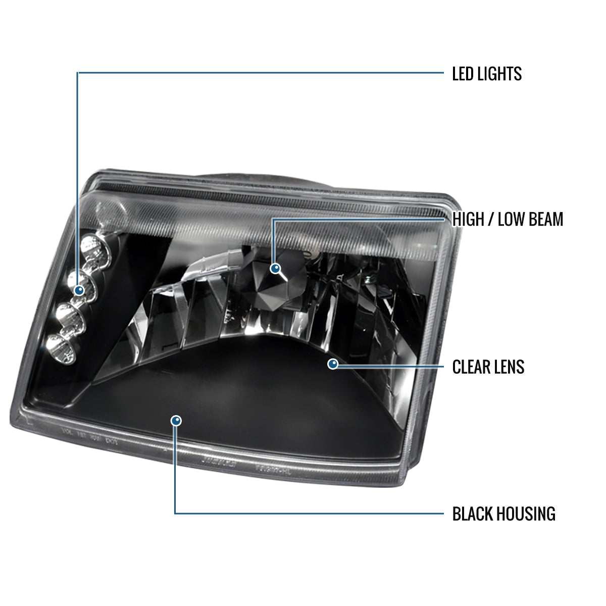 Ronnin - Se adapta a Ford Ranger 1998-2000, luces de circulación diurna LED mejoradas, conjunto de faros delanteros (par) | Negro