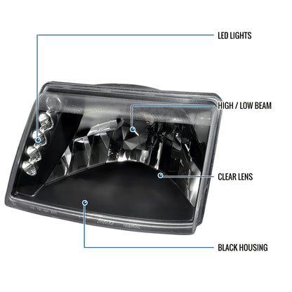Ronnin - Se adapta a Ford Ranger 1998-2000, luces de circulación diurna LED mejoradas, conjunto de faros delanteros (par) | Negro