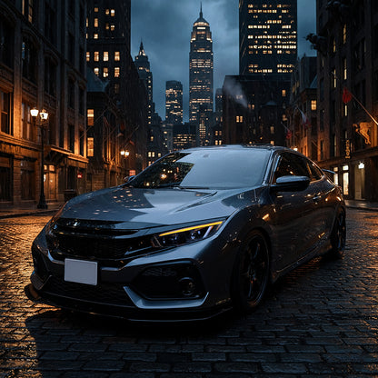 Ronnin - Fits 2016-2021 Honda Civic Full LED Upgrade Replacement For LED Type DRL Switchback Sequential Turn Signals Dual Projector Headlights Assembly Pair | Black Smoke