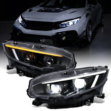 2016-2021 Honda Civic Full LED Upgrade For LED Type DRL Switchback Sequential Signal Dual Projector Headlights Assembly Pair | Black
