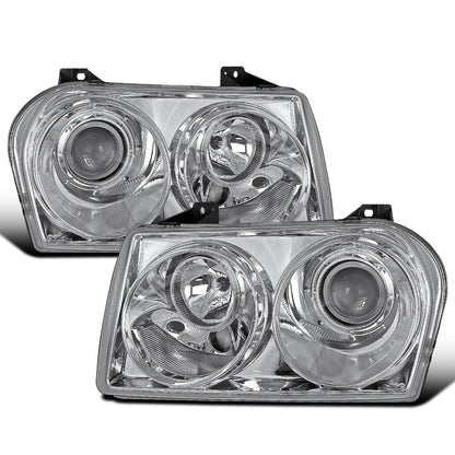Ronnin - Fits 2005-2010 Chrysler 300 Factory Replacement Halogen Projector Headlights Assembly Pair | Chrome