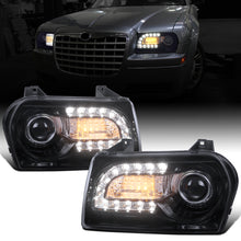 Ronnin - Fits 2005-2010 Chrysler 300 Upgraded LED Running Lights + LED Turn Signal Lights Halogen Projector Headlights Replacement Assembly Pair | Smoke