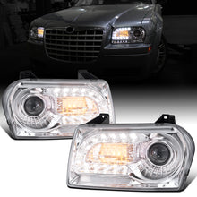 Ronnin - Fits 2005-2010 Chrysler 300 Upgraded LED Running Lights + LED Turn Signal Lights Halogen Projector Headlights Replacement Assembly Pair | Chrome