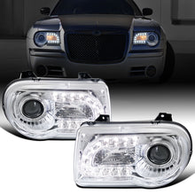 Ronnin - Fits 2005-2010 Chrysler 300 300C Upgraded LED Running Lights Halogen Projector Headlights Replacement Assembly Pair | Chrome