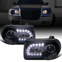 Ronnin - Fits 2005-2010 Chrysler 300 300C Upgraded LED Running Lights Halogen Projector Headlights Replacement Assembly Pair | Smoke