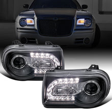 Ronnin - Fits 2005-2010 Chrysler 300 300C Upgraded LED Running Lights Halogen Projector Headlights Replacement Assembly Pair | Black