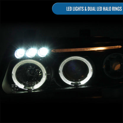 Ronnin - Fits 1999-2001 Audi A4 Upgraded LED Dual Halo Rims Projector Headlights Assembly Pair | Black