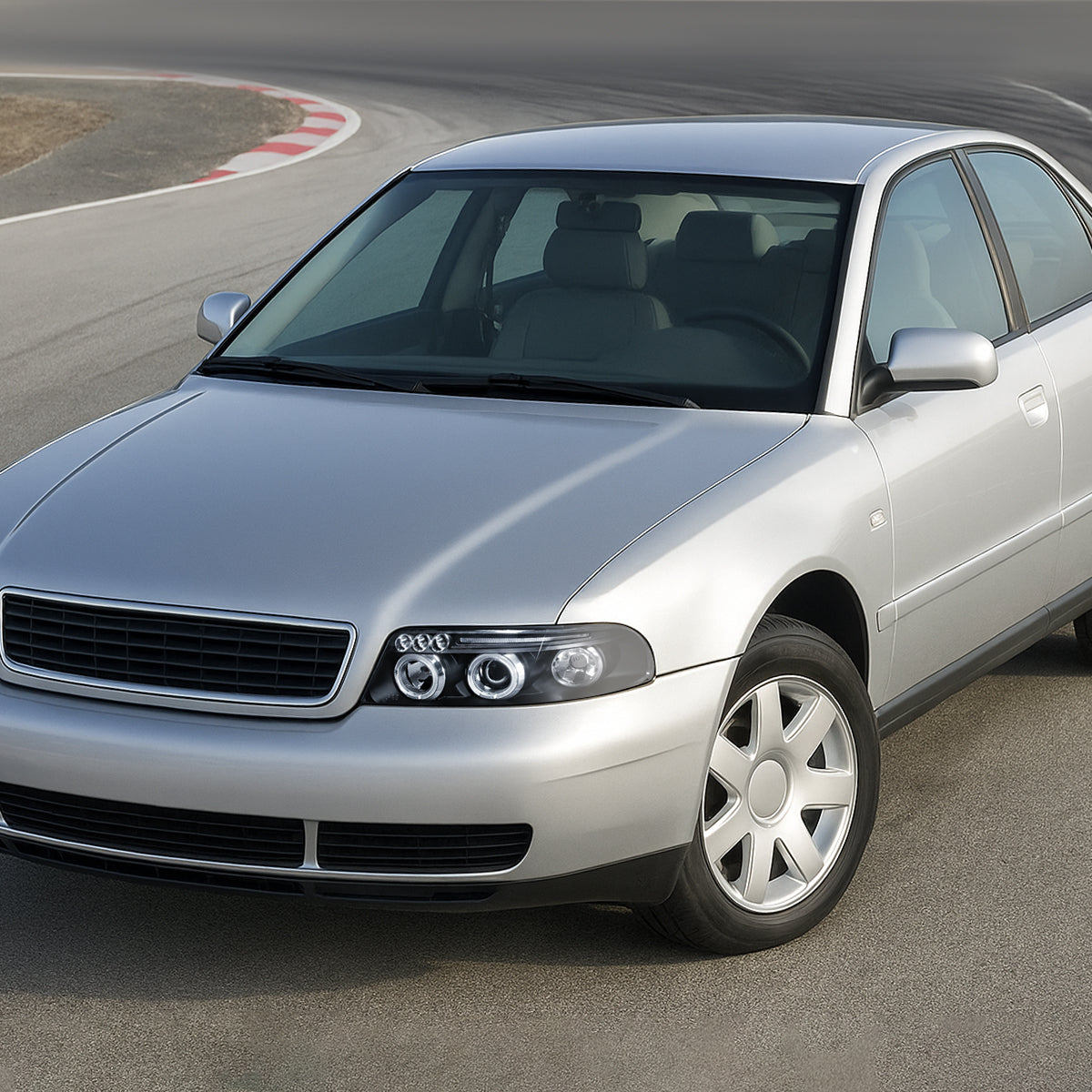 Ronnin - Fits 1999-2001 Audi A4 Upgraded LED Dual Halo Rims Projector Headlights Assembly Pair | Black