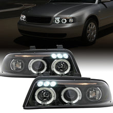 Ronnin - Fits 1999-2001 Audi A4 Upgraded LED Dual Halo Rims Projector Headlights Assembly Pair | Black