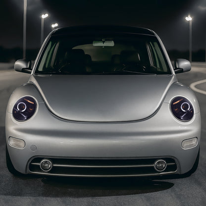 Ronnin - Fits 1998-2005 Volkswagen Beetle Upgrade Replacement Halogen Projector Headlights Assembly Pair | Black Smoke