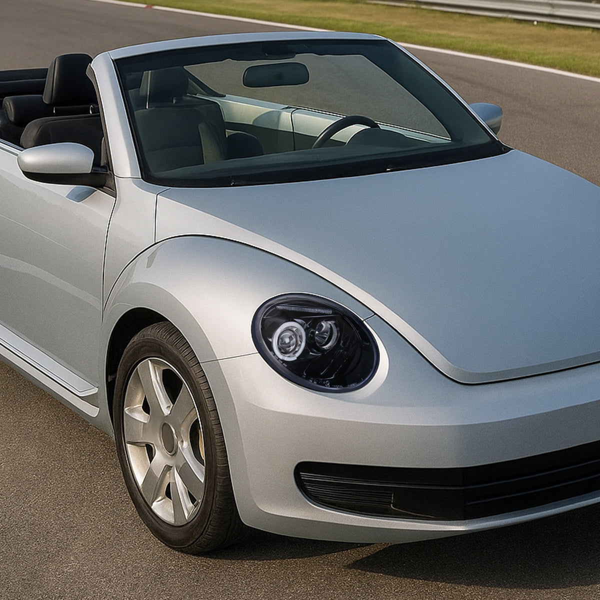 Ronnin - Fits 1998-2005 Volkswagen Beetle Upgrade Replacement Halogen Projector Headlights Assembly Pair | Black Smoke