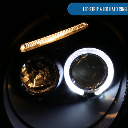 Ronnin - Fits 1998-2005 Volkswagen Beetle Upgrade Replacement Halogen Projector Headlights Assembly Pair | Black