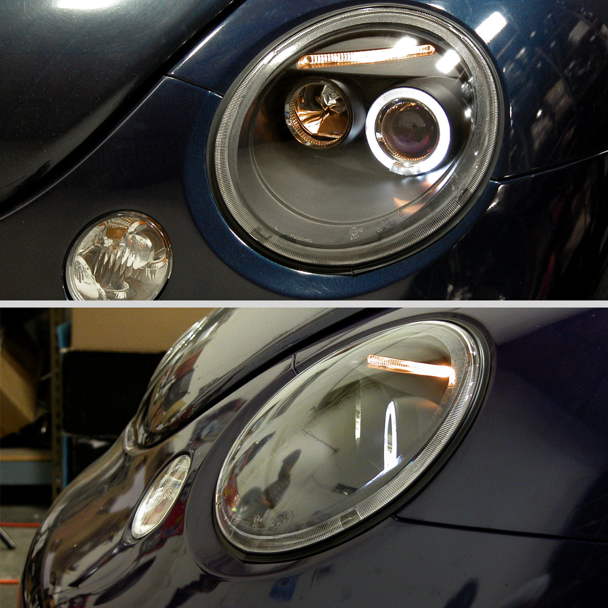 Ronnin - Fits 1998-2005 Volkswagen Beetle Upgrade Replacement Halogen Projector Headlights Assembly Pair | Black