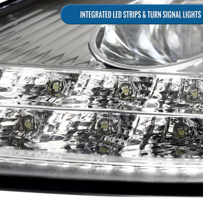 Ronnin - Fits 1997-2004 Porsche Boxster 1997-2001 Porsche 911 Upgrade Assembly LED Running Lights Projector Headlights Pair | Chrome