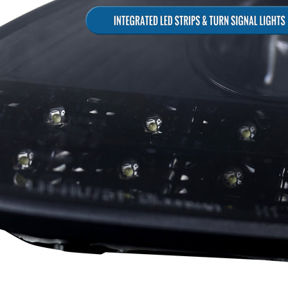 Ronnin - Fits 1997-2004 Porsche Boxster 1997-2001 Porsche 911 Upgrade Assembly LED Running Lights Projector Headlights Pair | Black Smoke
