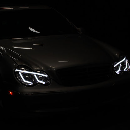 Ronnin - Compatible con Mercedes Benz C230 C240 C280 C320 Sedán 2001-2007 Faros delanteros con proyector de tubo LED y luces de circulación diurna, par | Cromado