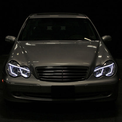 Ronnin - Compatible con Mercedes Benz C230 C240 C280 C320 Sedán 2001-2007 Faros delanteros con proyector de tubo LED y luces de circulación diurna, par | Cromado