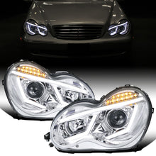 Ronnin - Fits 2001-2007 Mercedes Benz C230 C240 C280 C320 Sedan LED Tube Running Lights Projector Headlights Assembly Pair | Chrome