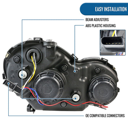 Ronnin - Compatible con Mercedes Benz C230 C240 C280 C320 Sedán 2001-2007 Faros delanteros con proyector de tubo LED y luces de circulación diurna, par | Negro brillante