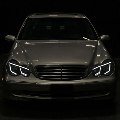 Ronnin - Compatible con Mercedes Benz C230 C240 C280 C320 Sedán 2001-2007, Luces Diurnas de Tubo LED, Conjunto de Faros Proyectores Par | Negro Ahumado