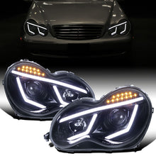 Ronnin - Compatible con Mercedes Benz C230 C240 C280 C320 Sedán 2001-2007, Luces Diurnas de Tubo LED, Conjunto de Faros Proyectores Par | Negro Ahumado