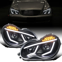 Ronnin - Compatible con Mercedes Benz C230 C240 C280 C320 Sedan años 2001-2007, montaje de faros delanteros con proyector y luces LED de circulación diurna, par | Negro
