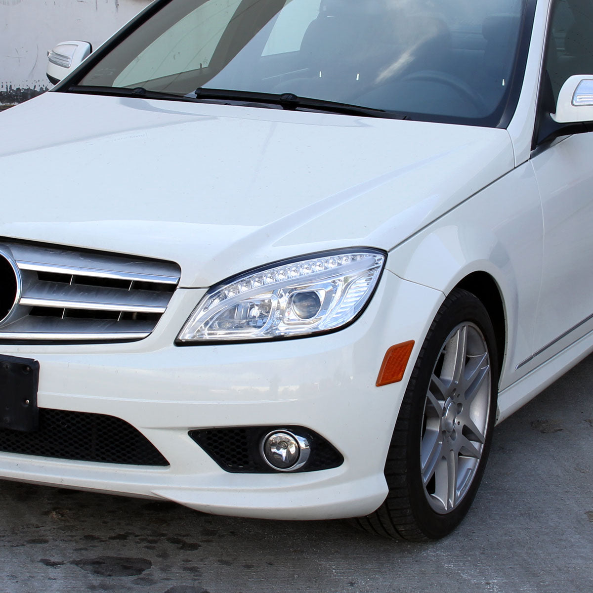 Ronnin - Compatible con Mercedes-Benz C300 C350 2008-2011 Faros delanteros con proyector de señales de giro LED de repuesto mejorados Par | Cromado