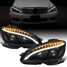 Ronnin - Compatible con Mercedes-Benz C300 C350 2008-2011, par de faros delanteros con proyector y luces direccionales LED de reemplazo mejorado | Negro