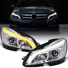 Ronnin - Fits 2012-2015 Mercedes-Benz W204 C-Class 2Dr 4Dr C180 C250 C350 2Dr Switchback LED Sequential Turn Signal Halogen Projector Headlights Assembly Pair | Chrome