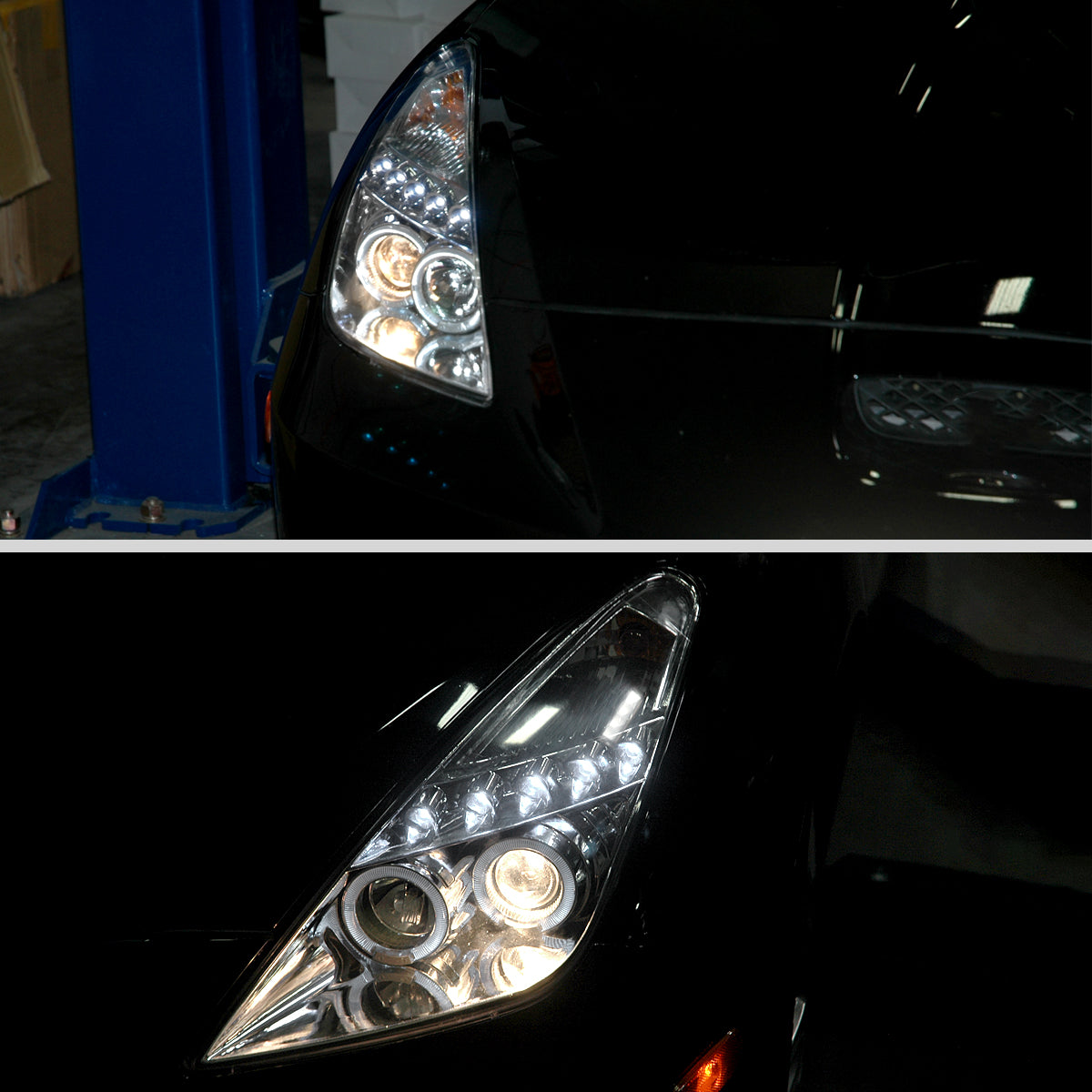 Ronnin - Fits 2000-2005 Toyota Celica LED Dual Rims Projector Headlights Assembly Replacement Pair | Chrome