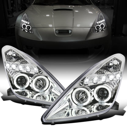 Ronnin - Fits 2000-2005 Toyota Celica LED Dual Rims Projector Headlights Assembly Replacement Pair | Chrome