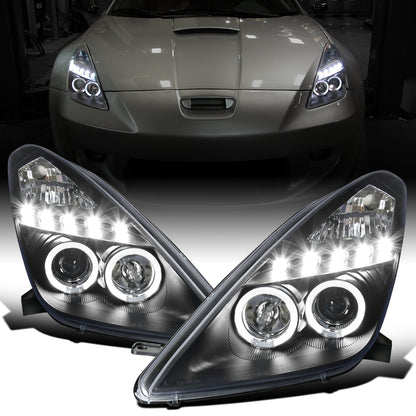 Ronnin - Fits 2000-2005 Toyota Celica LED Dual Rims Projector Headlights Assembly Replacement Pair | Black
