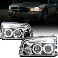 Ronnin - Fits 2006-2010 Dodge Charger LED Dual Rims Projector Halogen Headlights Assembly Pair | Chrome