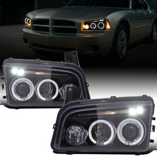 Ronnin - Fits 2006-2010 Dodge Charger LED Dual Rims Projector Halogen Headlights Assembly Pair | Black Smoke