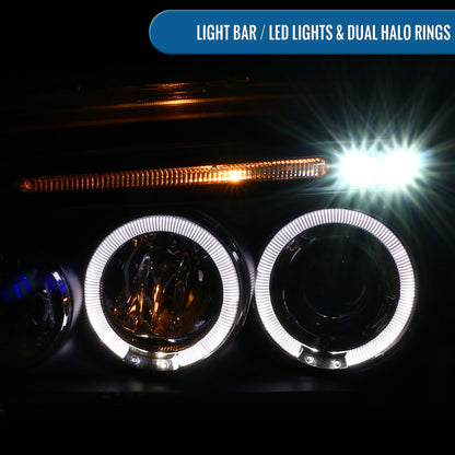 Ronnin - Fits 2006-2010 Dodge Charger LED Dual Rims Projector Halogen Headlights Assembly Pair | Black