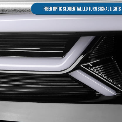 Ronnin - Compatible con Dodge Charger 2015-2023, Luces Delanteras Halógenas con Proyector y Direccionales Secuenciales LED Mejoradas, Par | Negro Brillante