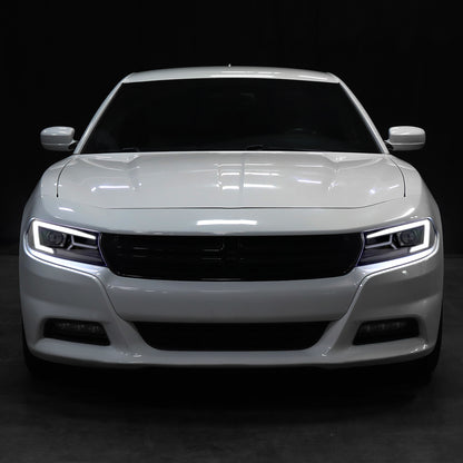 Ronnin - Compatible con Dodge Charger 2015-2023, Luces Delanteras Halógenas con Proyector y Direccionales Secuenciales LED Mejoradas, Par | Negro Brillante
