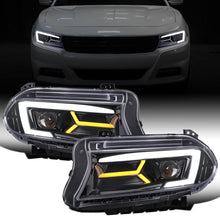 Ronnin - Fits 2015-2023 Dodge Charger Upgraded Replacement LED Sequential Turn Signals Projector Halogen Headlights Assembly Pair | Gloss Black