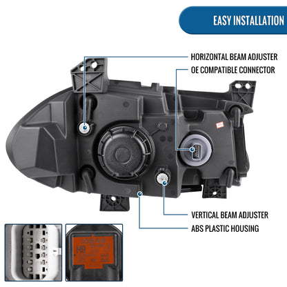 Ronnin - Compatible con Dodge Charger 2015-2023, Luces Delanteras Halógenas con Proyector LED Secuenciales Mejoradas de Repuesto, Par | Negro Humo
