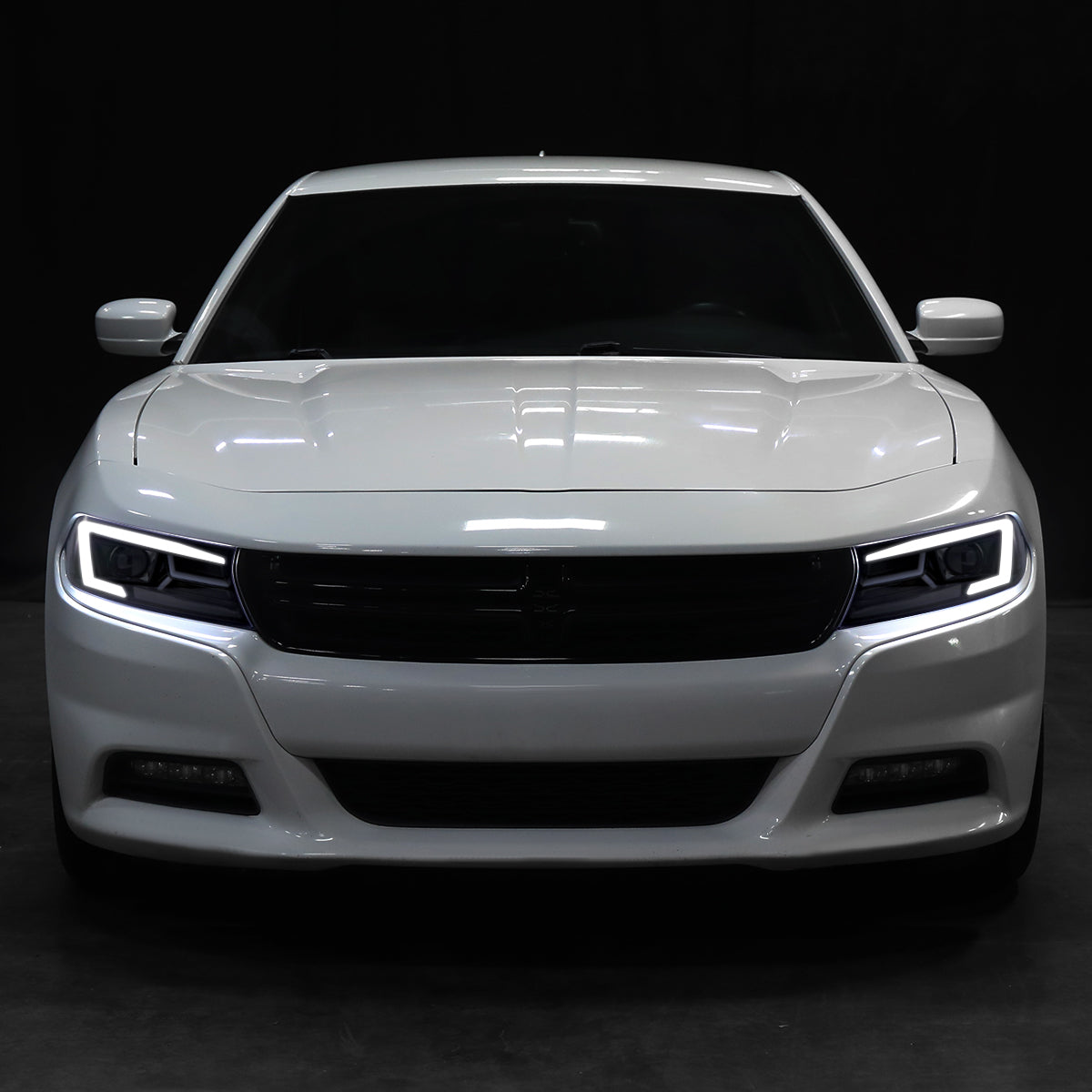 Ronnin - Compatible con Dodge Charger 2015-2023, Luces Delanteras Halógenas con Proyector LED Secuenciales Mejoradas de Repuesto, Par | Negro Humo