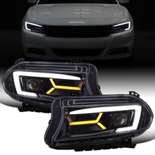 Ronnin - Compatible con Dodge Charger 2015-2023, Luces Delanteras Halógenas con Proyector LED Secuenciales Mejoradas de Repuesto, Par | Negro Humo