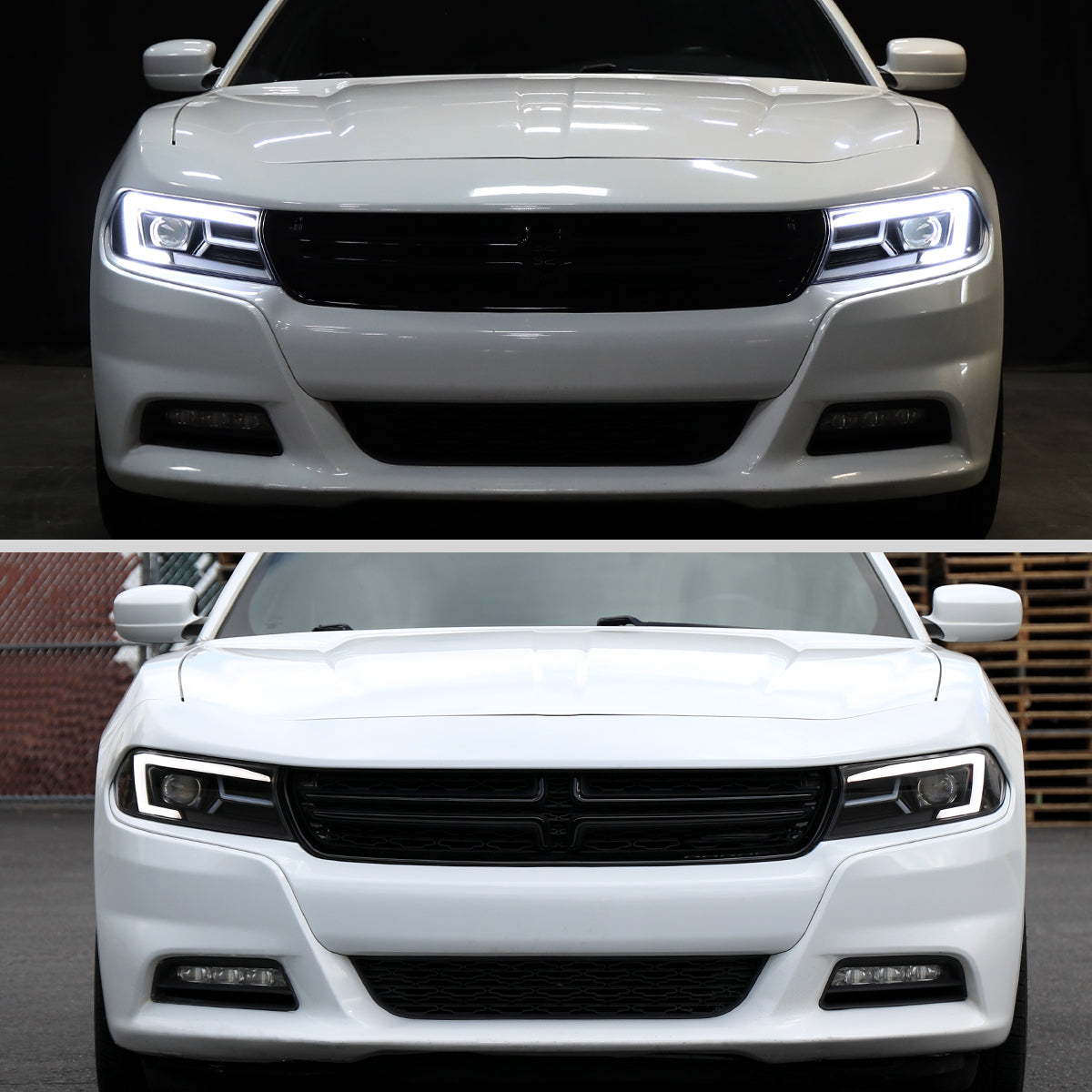 Ronnin - Compatible con Dodge Charger 2015-2023, Luces Delanteras Halógenas con Proyector LED Secuencial y Direccionales Mejoradas, Par | Negro