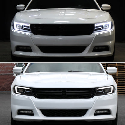 Ronnin - Compatible con Dodge Charger 2015-2023, Luces Delanteras Halógenas con Proyector LED Secuencial y Direccionales Mejoradas, Par | Negro