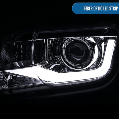 Ronnin - Compatible con Chevy Camaro 2010-2013, par de conjuntos de faros delanteros tipo proyector halógeno con tubo de luz LED de circulación diurna mejorado | Cromado