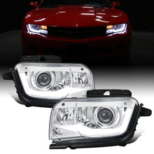 Ronnin - Compatible con Chevy Camaro 2010-2013, par de conjuntos de faros delanteros tipo proyector halógeno con tubo de luz LED de circulación diurna mejorado | Cromado
