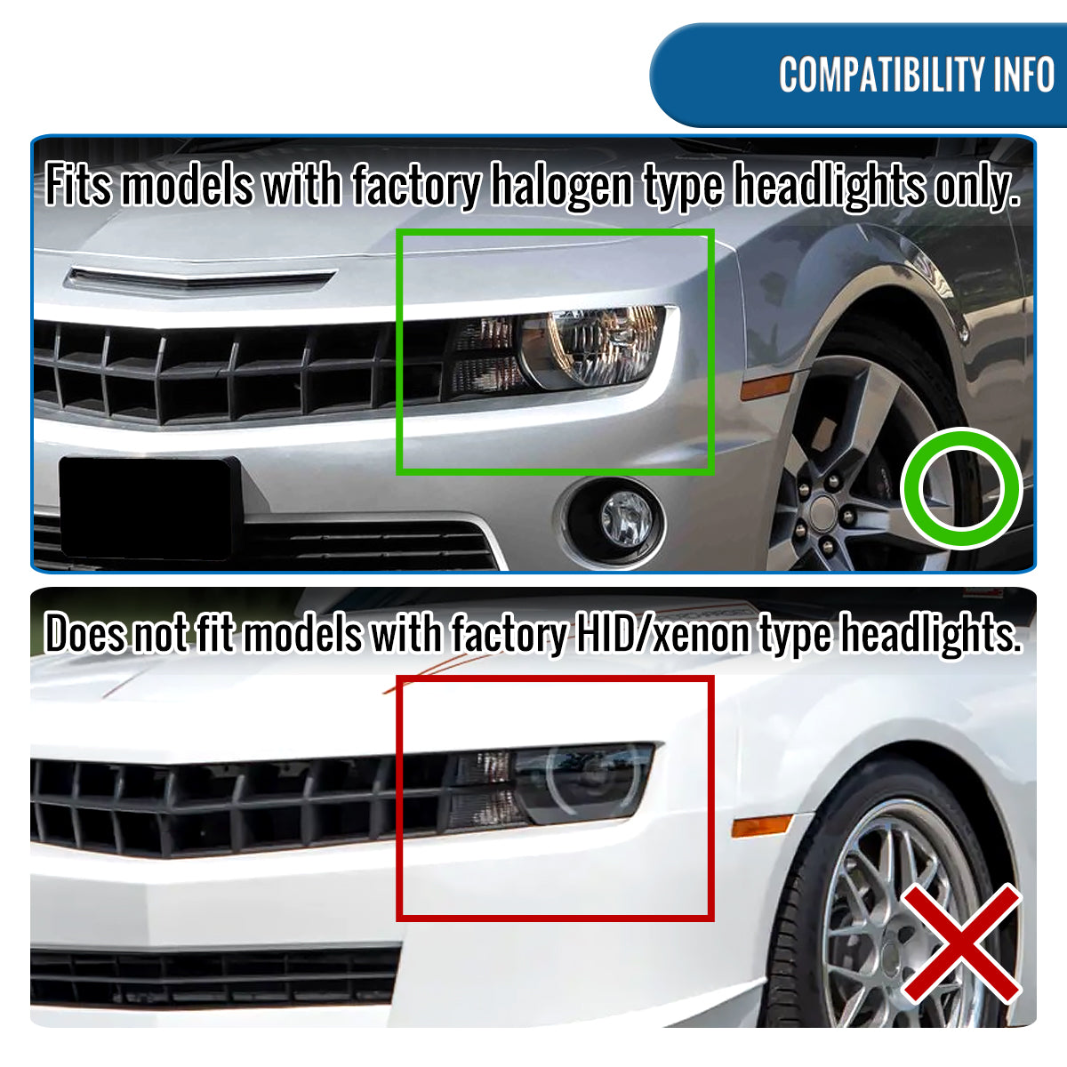 2010-2013 Chevy Camaro Upgrade Replacement LED Running Light Tube Halogen Projector Headlights Assembly Pair | Black Smoke