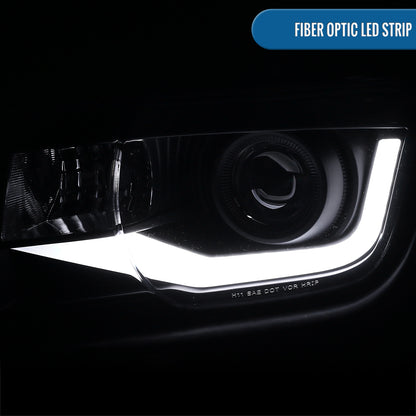 Ronnin - Faros delanteros con proyector halógeno y tubo de luz LED de circulación diurna, de repuesto y mejora, para Chevy Camaro 2010-2013 | Negro
